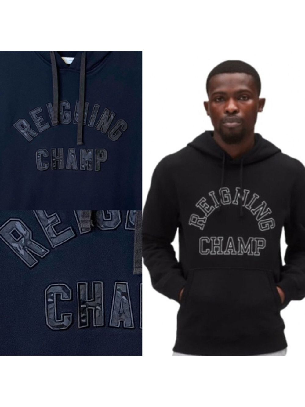 Reigning Champ Made in Canada Hoodie Embroidered Black Camo Logo Black Night L